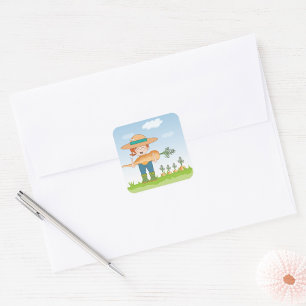 Farmer Girl with Giant Carrot Gardening  Square Sticker