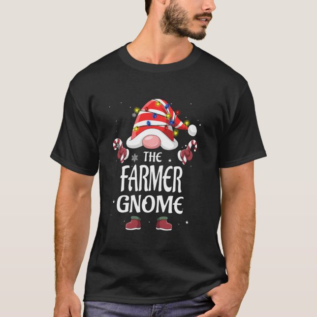 Farmer Gnome Gnome Tree Light Buffalo Plaid Christ T-Shirt (Front)