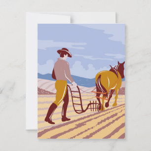 Farmer in Palouse Eastern Washington State WPA Art Postcard