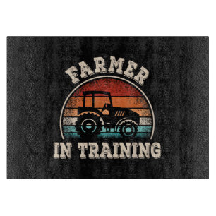 Farmer in Training Tractor Funny Farming Boys Girl Cutting Board