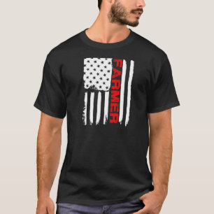 Farmer July 4 American Flag Farm Cow Tractor Tee
