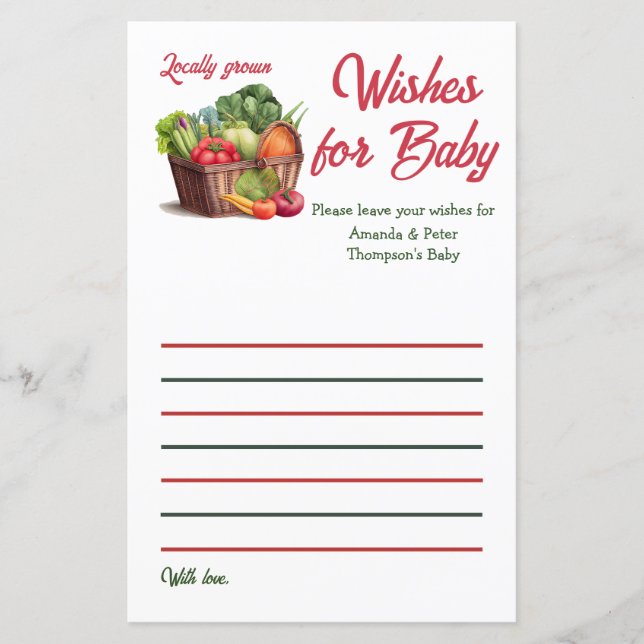 Farmer Market Locally Grown Baby Shower Wishes (Front)
