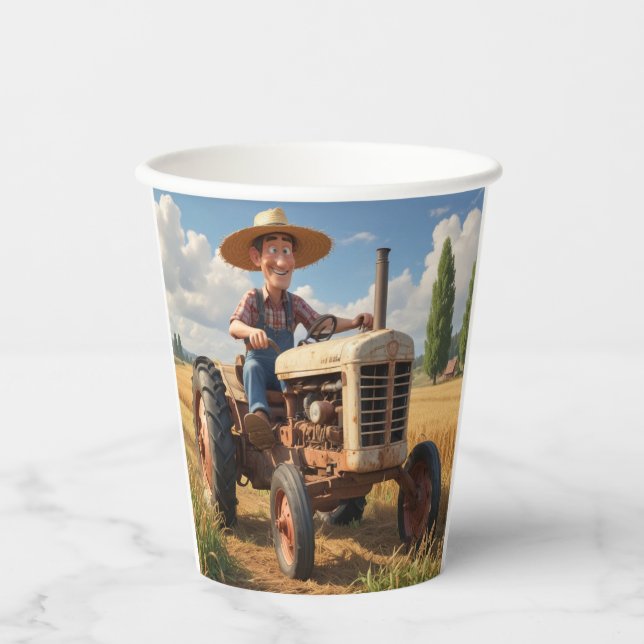 Farmer on Tractor Paper Cups (Front)