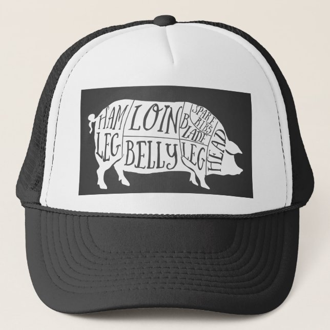 farmer pig pork butcher meat cuts art small holder trucker hat (Front)