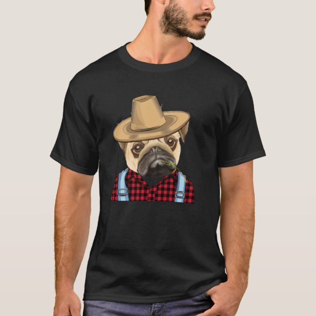 Farmer Pug Farming Dog T-Shirt (Front)
