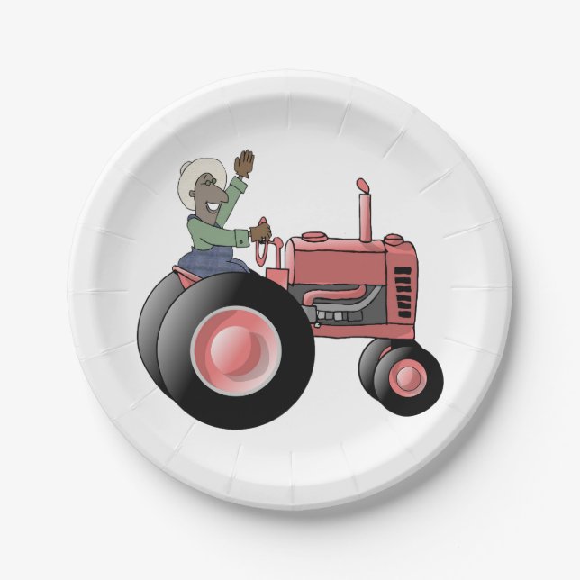 Farmer Riding A Tractor Paper Plates (Front)