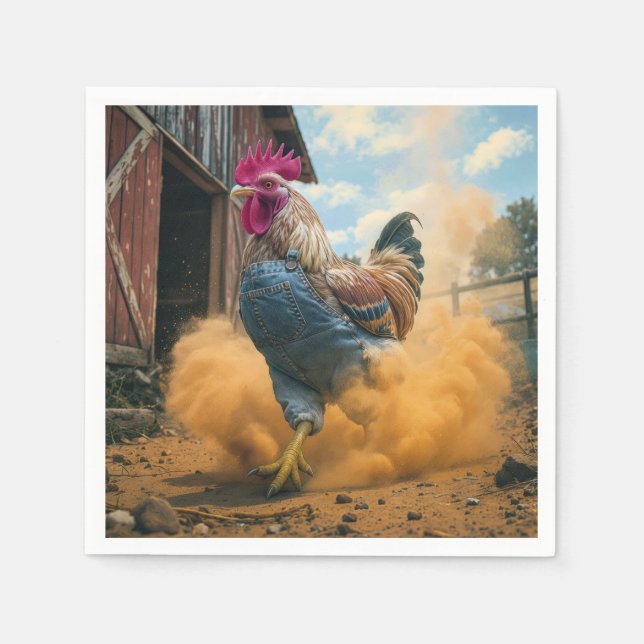 Farmer Rooster Kicking Up Dust Napkin (Front)