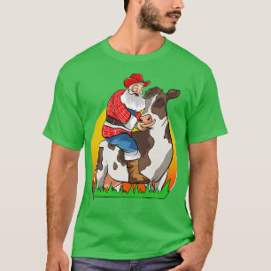 Farmer Santa Farming Farm Cow Merry Christmas T-Shirt