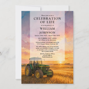 Farmer Tractor Elegant Celebration of Life Funeral Invitation