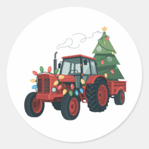Farmer Tractor Xmas Lighting Tractor Christmas Classic Round Sticker