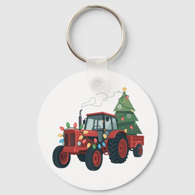 Farmer Tractor Xmas Lighting Tractor Christmas   Key Ring (Front)