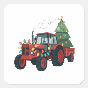 Farmer Tractor Xmas Lighting Tractor Christmas   Square Sticker