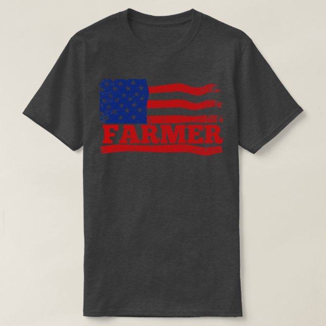 Farmer USA American Flag Fishing T-Shirt (Design Front)