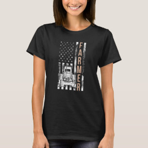 Farmer USA Flag Rancher Barnyard Harvest Farming B T-Shirt
