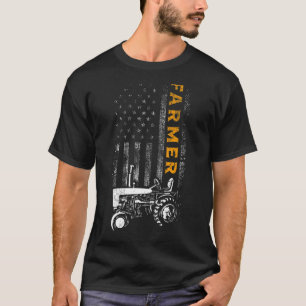 Farmer USA Flag Rancher Barnyard Harvest Farming B T-Shirt