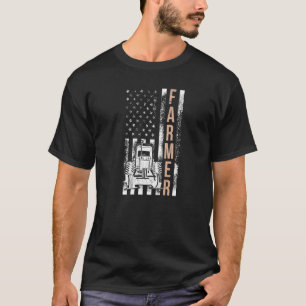 Farmer USA Flag Rancher Barnyard Harvest Farming B T-Shirt