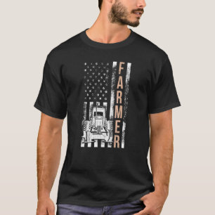 Farmer USA Flag Rancher Barnyard Harvest Farming B T-Shirt
