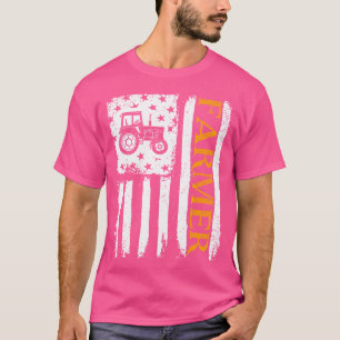 Farmer Usa Flag Tractor Harvest Agriculture T-Shirt
