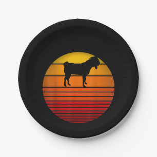 Farmer Vintage Retro Sunset Funny Farm Animal Goat Paper Plate