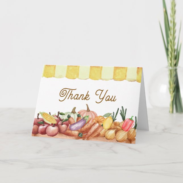 Farmer Watercolor Veggie Fruits Baby Shower Thank You Card (Front)