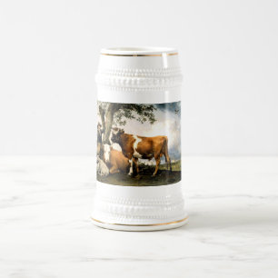 Farmer with cows and sheep beer stein