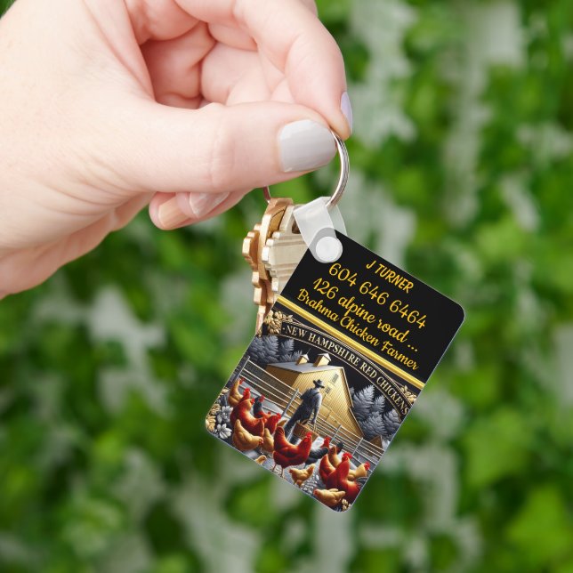 Farmer With New Hampshire Red Chickens at Dawn Key Ring (Hand)
