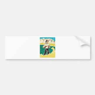 farmer with scythe standing field retro bumper sticker