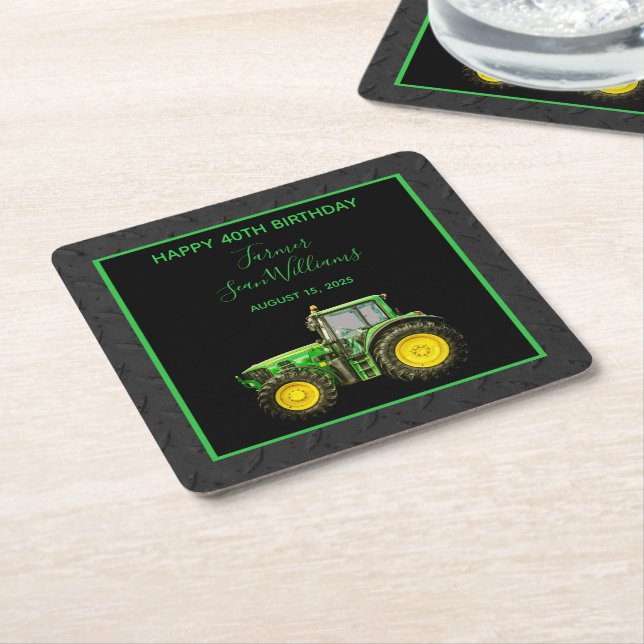 Farmer's 40th Birthday Party Square Paper Coaster (Angled)