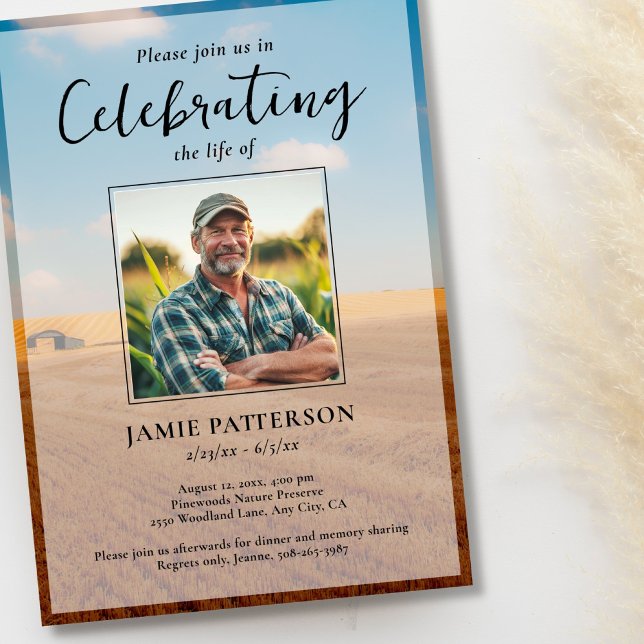 Farmer's Celebration of Life Custom Photo, Funeral Invitation (Creator Uploaded)