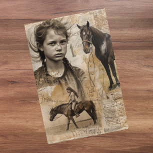 Farmer's Daughter with Horse Decoupage Tissue Paper