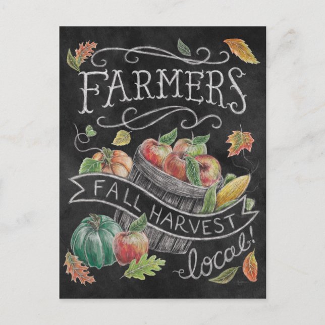 Farmer's Fall Harvest Chalkboard Holiday Postcard (Front)