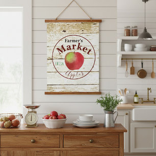 Farmer's market apples sign hanging tapestry