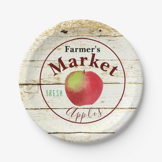 Farmer's market apples sign paper plate (Front)