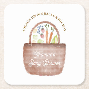 Farmer's Market Baby Shower Invitation Square Paper Coaster