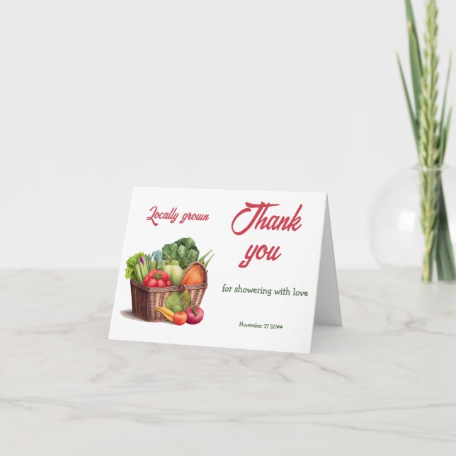 Farmer's Market Basket Locally Grown Baby Shower Thank You Card (Front)