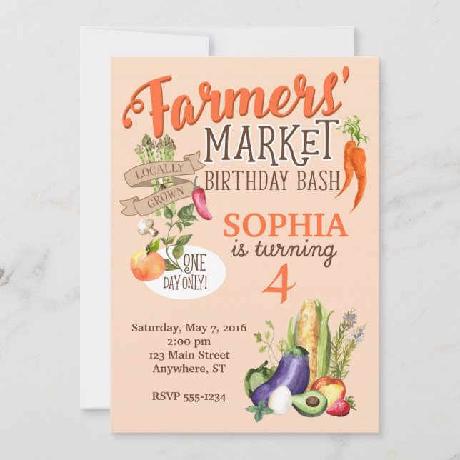 Farmers Market Birthday Invitation (Front)
