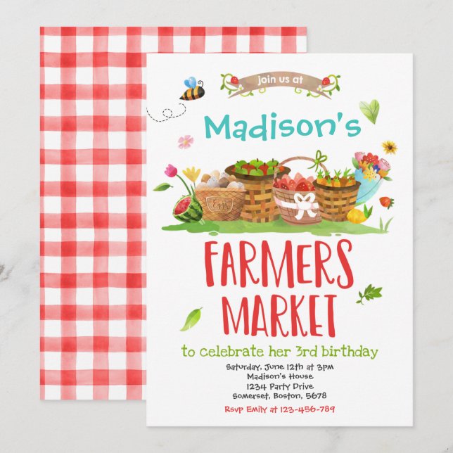 Farmers Market Birthday Locally Grown Girl Farm  Invitation (Front/Back)