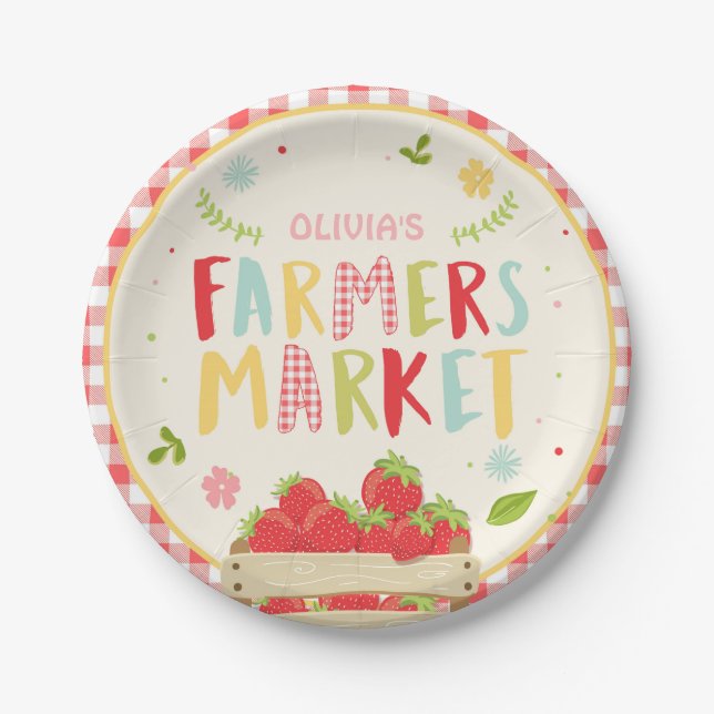 Farmers market birthday Paper Plates Strawberry (Front)