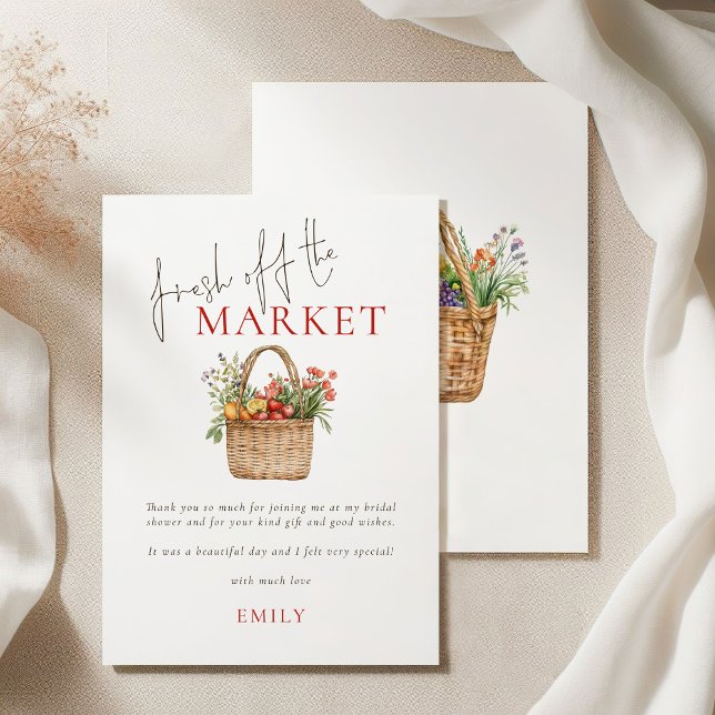 Farmers Market Bridal Shower Thank you Card (Front and back view)