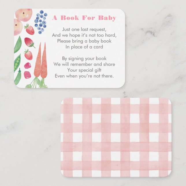 Farmers Market Bring A Book Baby Shower For Girl Enclosure Card (Front/Back)