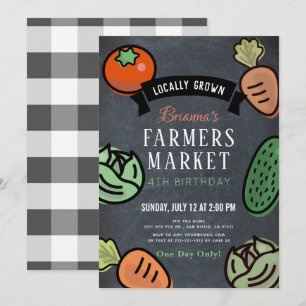 Farmers Market Chalkboard Kids Birthday Invitation