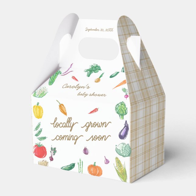 Farmers Market Colourful Vegetable Baby Shower Favour Box (Front Side)