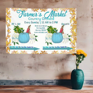 Farmers Market Fall Pumpkins Harvest Golden Frame  Banner