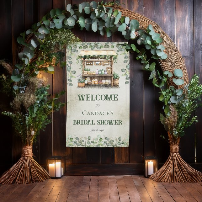 Farmer's Market Farm Stand Welcome Bridal Shower Banner (Fresh Off the Market Collection -- Farmer's Market Farm Stand and Eucalyptus Bridal Shower Banner)
