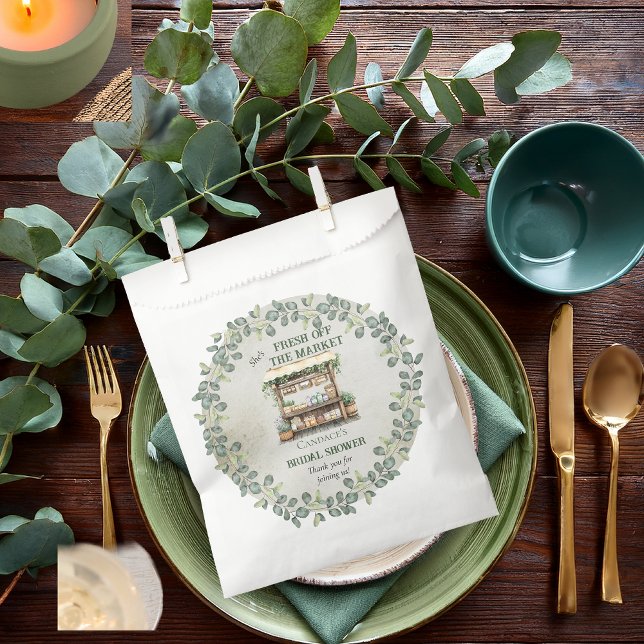 Farmer's Market Farm Stand Welcome Bridal Shower Favour Bags ("She's Fresh Off the Market" Farm Stand and Eucalyptus Farmer's Market Bridal Shower Favor Bags)