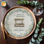 Farmer's Market Farm Stand Welcome Bridal Shower Paper Plate<br><div class="desc">Beautiful forest and sage green eucalyptus and boutique "She's Fresh Off the Market" Farmer's Market Bridal Shower design.  Rustic aged-look front background combined with the greenery laden wood stand and the surrounding overhanging eucalyptus is reminiscent of an open air Italian or country marketplace.</div>