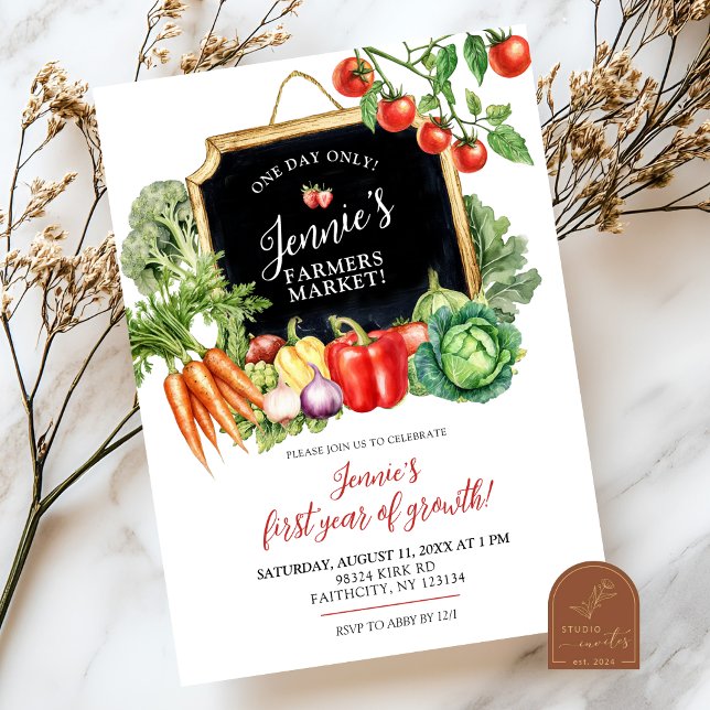 Farmer's Market Gender Neutral First Birthday  Invitation (Creator Uploaded)