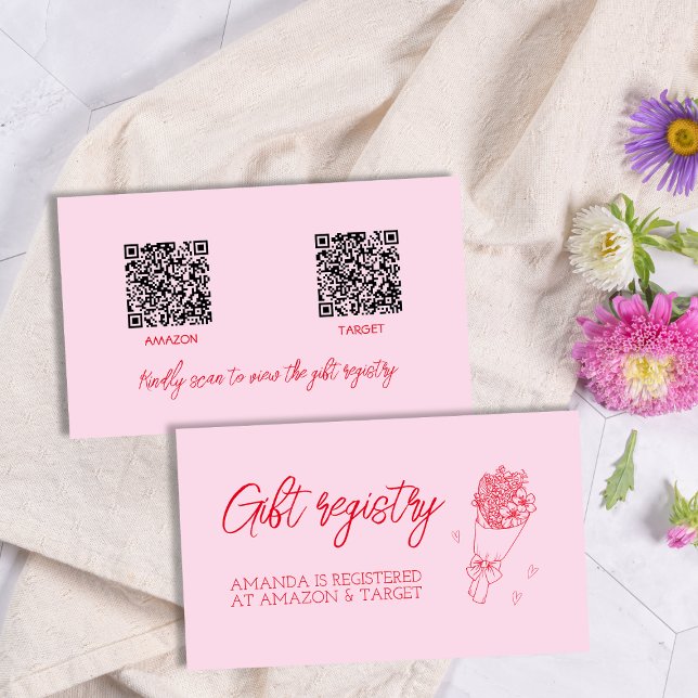 Farmer's Market Gift Reqistry Pink & Red QR Code Enclosure Card (Farmer's Market Gift Reqistry Pink & Red QR Code Enclosure Card)