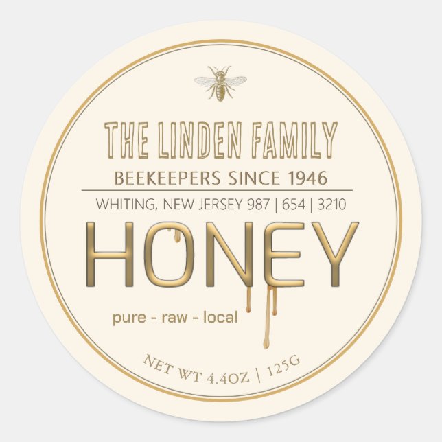 Farmer's Market Honey Drips Label with Bee (Front)