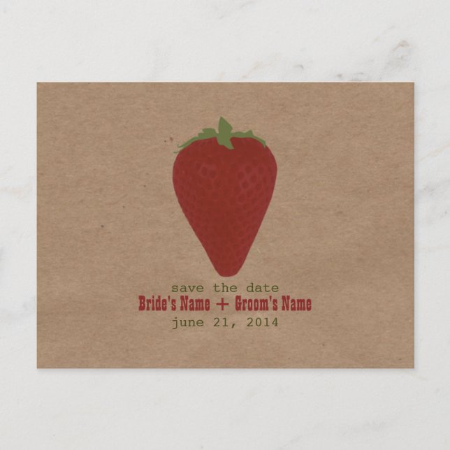 Farmers Market Inspired Save The Date | Strawberry Announcement Postcard (Front)